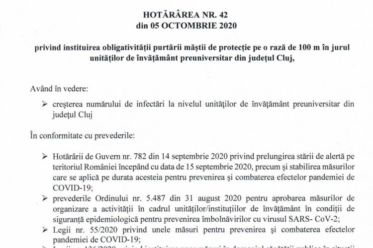 Cluj: Hotărârea care obligă la purtarea măștii la 100 de metri de școală - FOTO