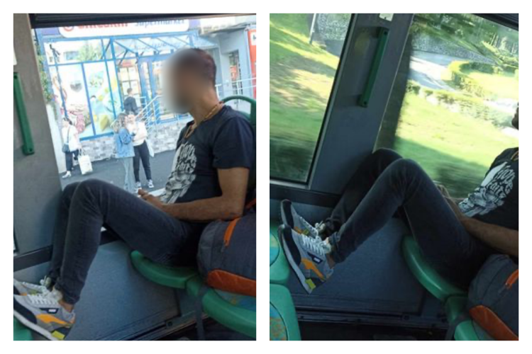 Educația e la alt nivel la Cluj! Tânăr surprins cu picioarele pe scaun într-un autobuz: „Fără bun simț și necivilizați” - FOTO
