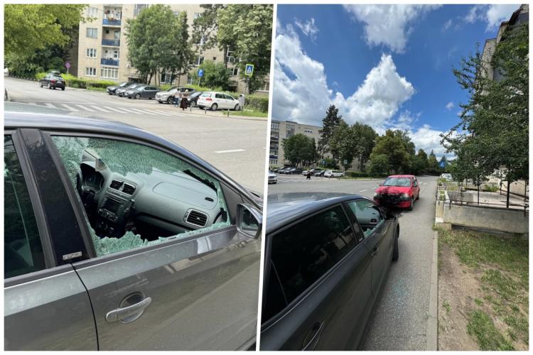 Jaf în plină zi în Cluj-Napoca! Un șofer s-a trezit cu geamul mașinii complet distrus și fără telefon mobil - FOTO 