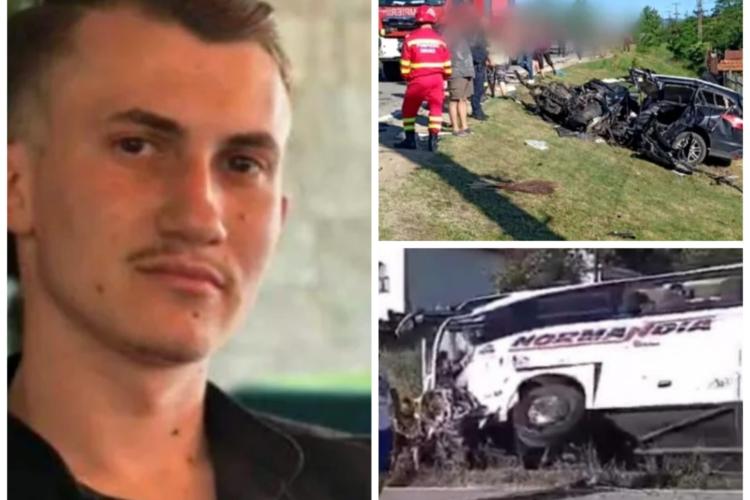 Tânărul care a produs cumplitul accident de azi, intrând într-un autocar cu 51 de elevi, venea de la Cluj. Aterizase dimineață cu avionul- FOTO