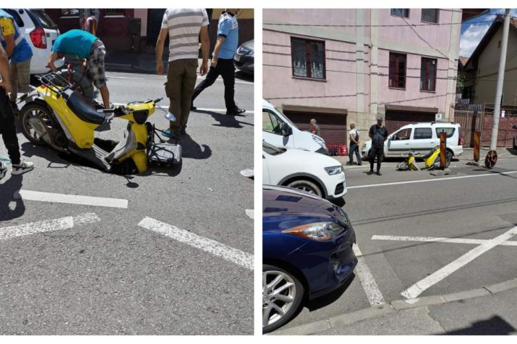 Un scuter s-a “scufundat” pe o stradă din Cluj: ,,Bine că e sănătos omul, dar gaura aia putea provoca daune serioase’’ - FOTO