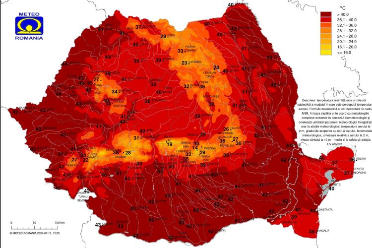 Peste 40 de grade Celsius, temperatura resimțită la Cluj-Napoca. Județul este sub cod portocaliu de caniculă și disconfort termic