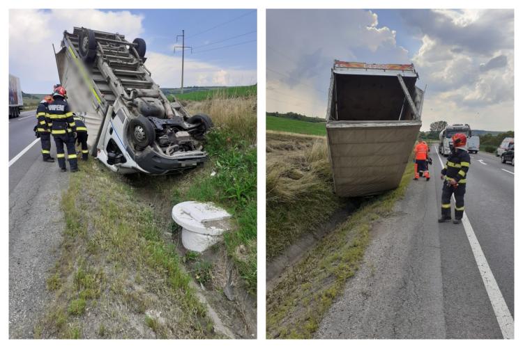Accident Cluj- Un camion s-a răsturnat în localitatea Izvoru Crișului. Un bărbat a fost rănit- FOTO