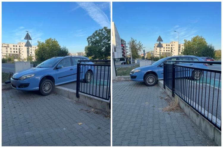 ,,Colegu, acolo e interzisă parcarea” - Un șofer a reușit să blocheze întreg trotuarul după o parcare nereușită pe o stradă din Cluj-Napoca - FOTO 