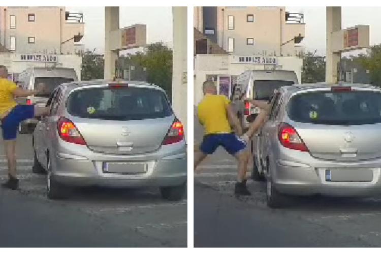 Un polițist din Ardeal, aflat în timpul liber, a bătut cu pumnii și picioarele un șofer. A fost oprit de un grup de bărbați - VIDEO