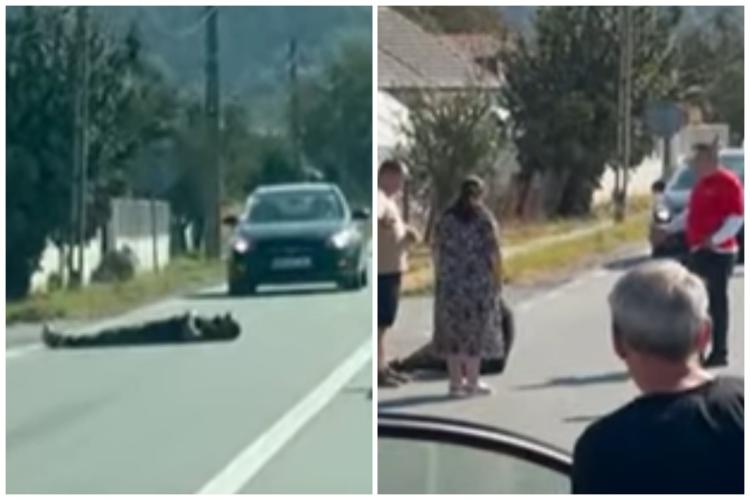 Metoda ,,inedită” prin care un clujean a încercat să prindă o mașină de ocazie. Și-a pus viața în pericol și a blocat traficul pe ambele benzi - VIDEO