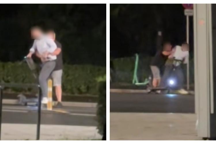 Scandal lângă Parcul Central din Cluj-Napoca. Totul a pornit de la un bărbat care nu s-a asigurat când a traversat cu trotineta  - VIDEO