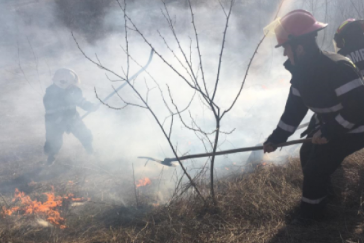 Cluj: Incendiu de vegetație și deșeuri pe o stradă din Dej. Au intervenit pompierii