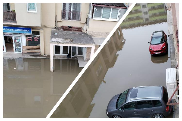 Floreștiul înoată după ce canalizarea a cedat astăzi! Lacuri uriașe între blocuri, într-un Florești care devine frecvent noua „Veneție” a Clujului FOTO