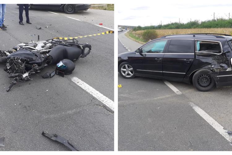 Accident grav în Cluj! O motocicletă și un autoturism au fost implicate. A intervenit elicopterul SMURD/Două persoane transportate la spital - VIDEO