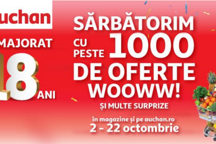 1000 de oferte și reduceri senzaționale la Auchan cu ocazia sărbătoririi a 18 ani de la deschiderea primului magazin