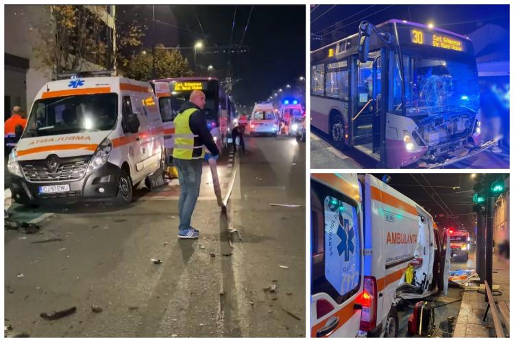 Cum s-a produs accidentul din Cluj în care au fost implicate o ambulanță și un autobuz. Ambulanță a intrat pe roșu în intersecție: Avea prioritate! VIDEO