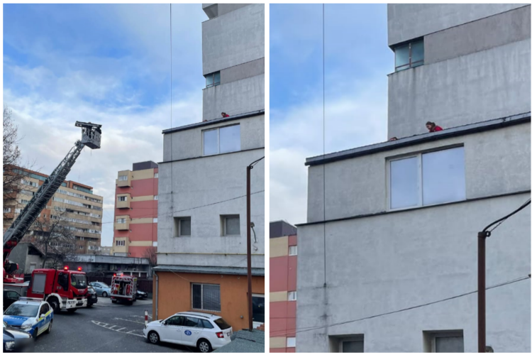 Un băiat a căzut de la înălțime pe strada Aurel Vlaicu din Cluj. Pompierii l-au coborât cu greu de pe copertina unui bloc. A fost dus de urgență la spital