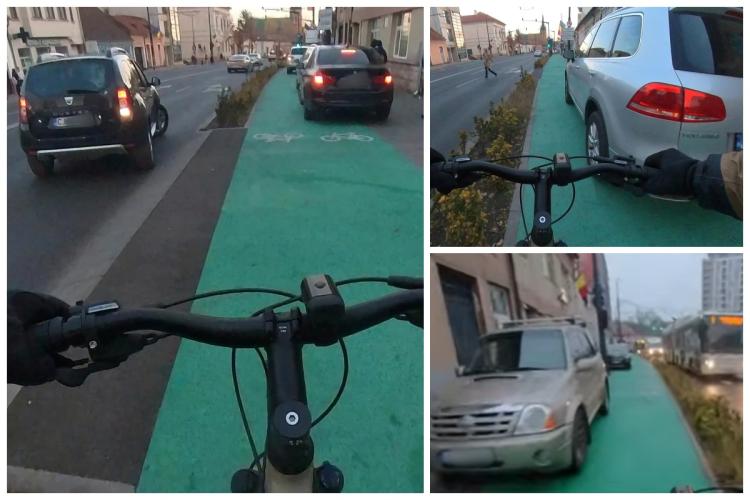 VIDEO: ,,Parchează acolo fără nicio jenă” - Trotuarul și pista de biciclete de pe Calea Moților au devenit parcarea gratuită a șoferilor din Cluj! 