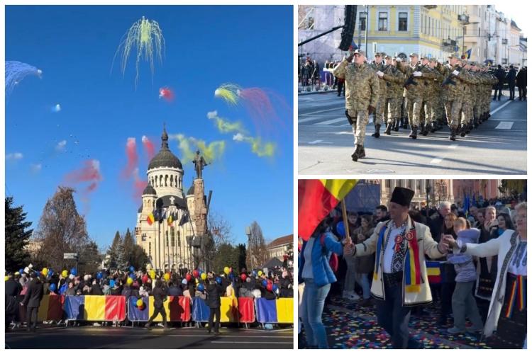 FOTO și VIDEO: Ziua Națională a României la Cluj: Paradă militară SPECTACULOASĂ în Piața Avram Iancu. La mulți ani România!