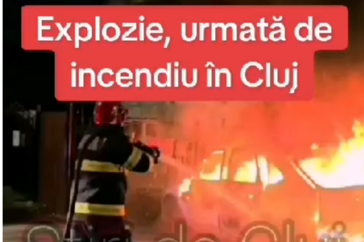 Cum s-a produs explozia, urmată de incendiu din Cluj, de pe Mehedinți. Bărbatul a incendiat intenționat mașina, după o ceartă cu soția VIDEO