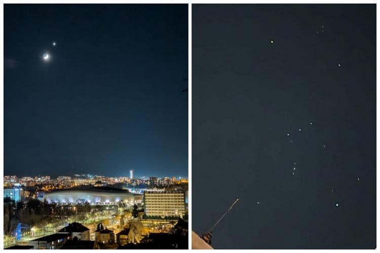 Spectacol pe cer la Cluj! Conjuncția Lună-Venus, fotografiată în toată splendoarea ei. A fost vizibilă și constelația Orion - FOTO