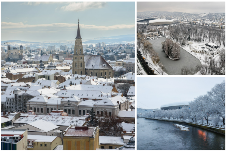 Cele mai frumoase imagini cu Clujul, în ajun de Crăciun: Un strat delicat de zăpadă a transformat orașul într-un basm de Crăciun FOTO