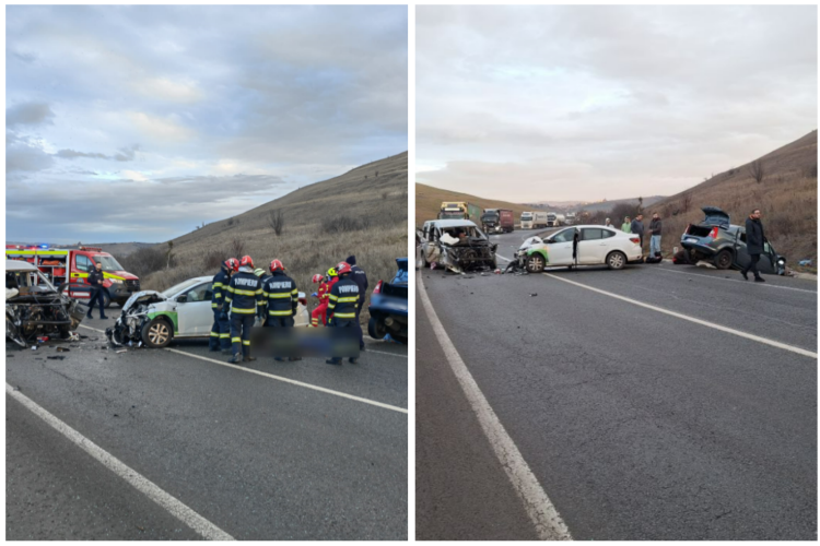 Cluj- Accident GRAV pe centura Vâlcele- Apahida: Trei mașini distruse. Patru adulți și doi copii sunt evaluați de medici în acest moment FOTO