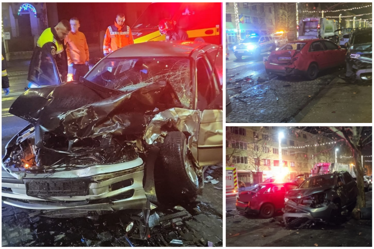 Cum s-a petrecut accidentul de pe strada Horea, din Cluj, în care patru mașini au fost distruse! Șoferul de 20 de ani era băut FOTO/VIDEO